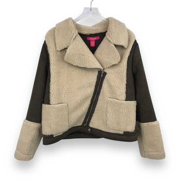 Catherine Malandrino Faux Fur Moto Jacket XL Asymmetrical Zip Faux Leather NWT - Picture 1 of 7
